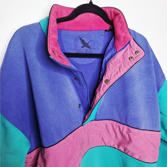 Vintage 90s Eddie Bauer Pullover Men's Large Fleece Snap Sweater Outdoors 90s - Picture 6 of 12